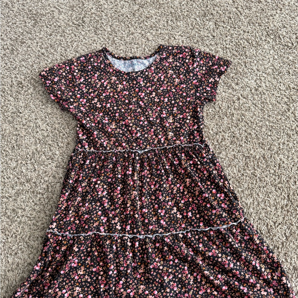 Floral Kids Dress - Black and Pink